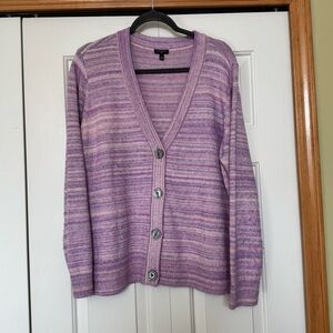 Talbots Purple Marled Knit V-neck Button Front Cotton Blend Cardigan Sweater